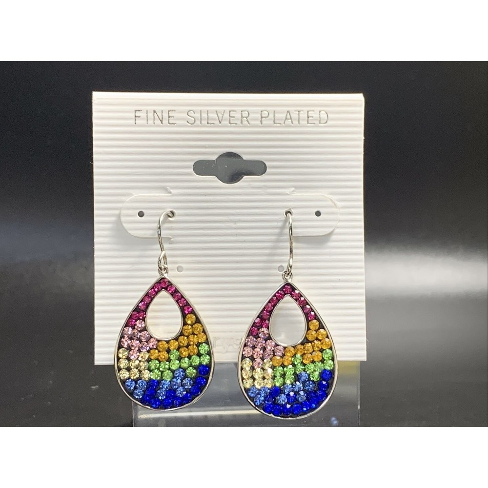 Dangle Hoop Earrings purple rainbow colors crystall rhinestone Boho Pierced
